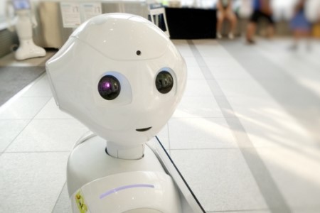 AI Robot looking back at camera over his shoulder, kind of creepy